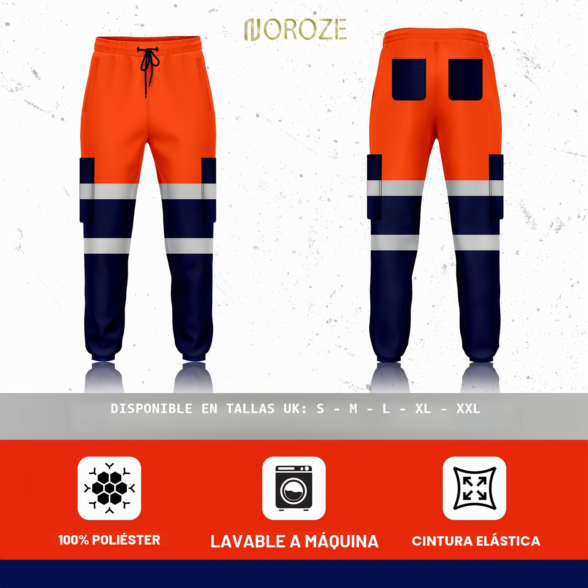 NOROZE Pantalones de Trabajo de Alta Visibilidad para Hombre, con Cinta Fluorescente Reflectante de Alta Visibilidad, Alta Visibilidad, Dos Tonos, Bolsillo Lateral, Pantalones de Trabajo