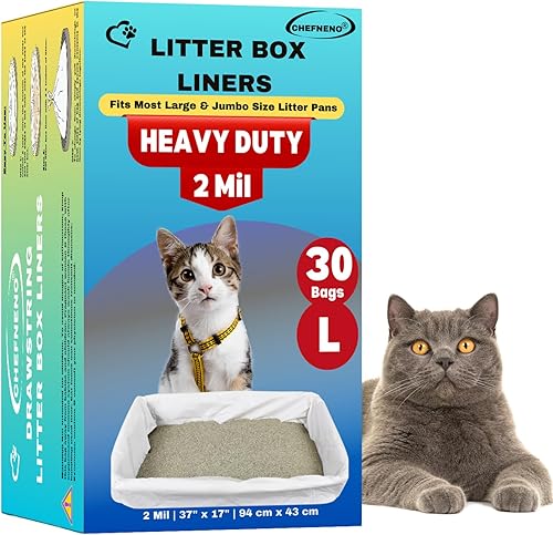 Bolsas de arena para gatos con cordón (30 bolsas) con aroma a lavanda de 37 x 17 pulgadas, grande, resistente a los arañazos, extrapesadas, 2 mil,