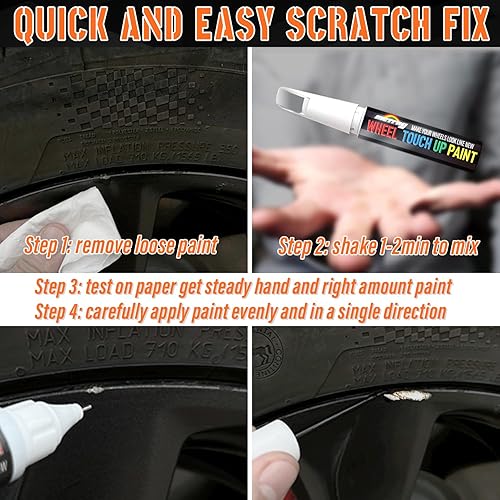 Miniatura 5 de Pintura de retoque de borde negro brillante, kit de reparación de llantas Tesla rápido y fácil, lápiz de pintura de retoque para autos para reparar