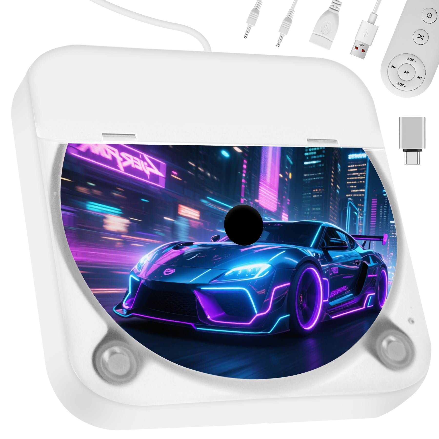 CD Player for Car USB Port AUX Port, External Car CD Player with USB-C Adapter, Extension Cable, for Cars Without CDs Player, Work Vertically and Horizontally for Car Stereo