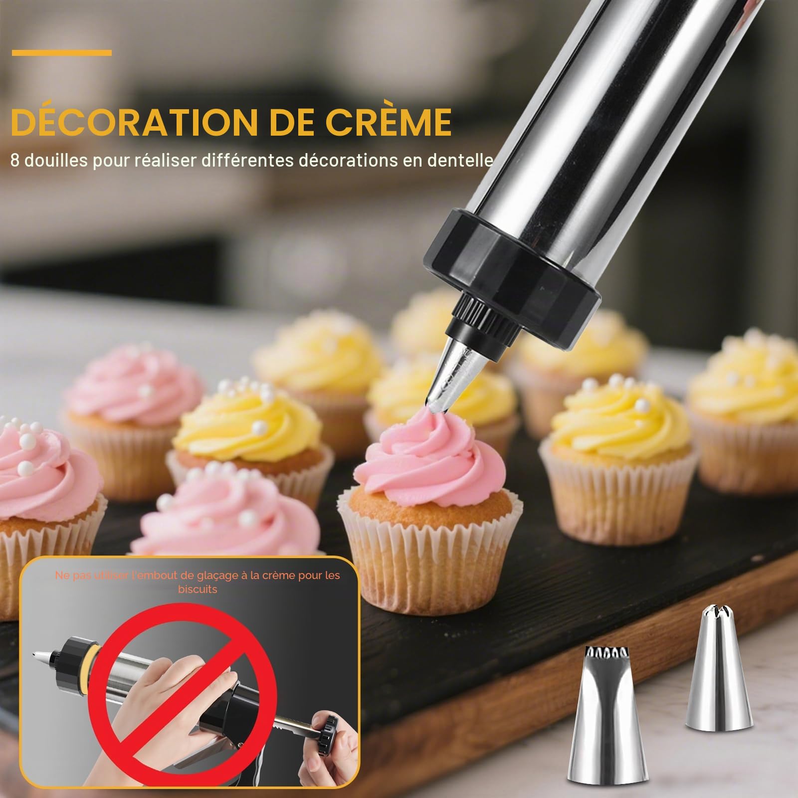 Machine a Churros,Presse a Biscuits, Appareil a Churros,Presse à Churro Pistolet à Pâtisserie avec 16 Gabarits,8 Douilles et Poche, Seringue Patisserie pour Gâteaux Gâteaux Dessert
