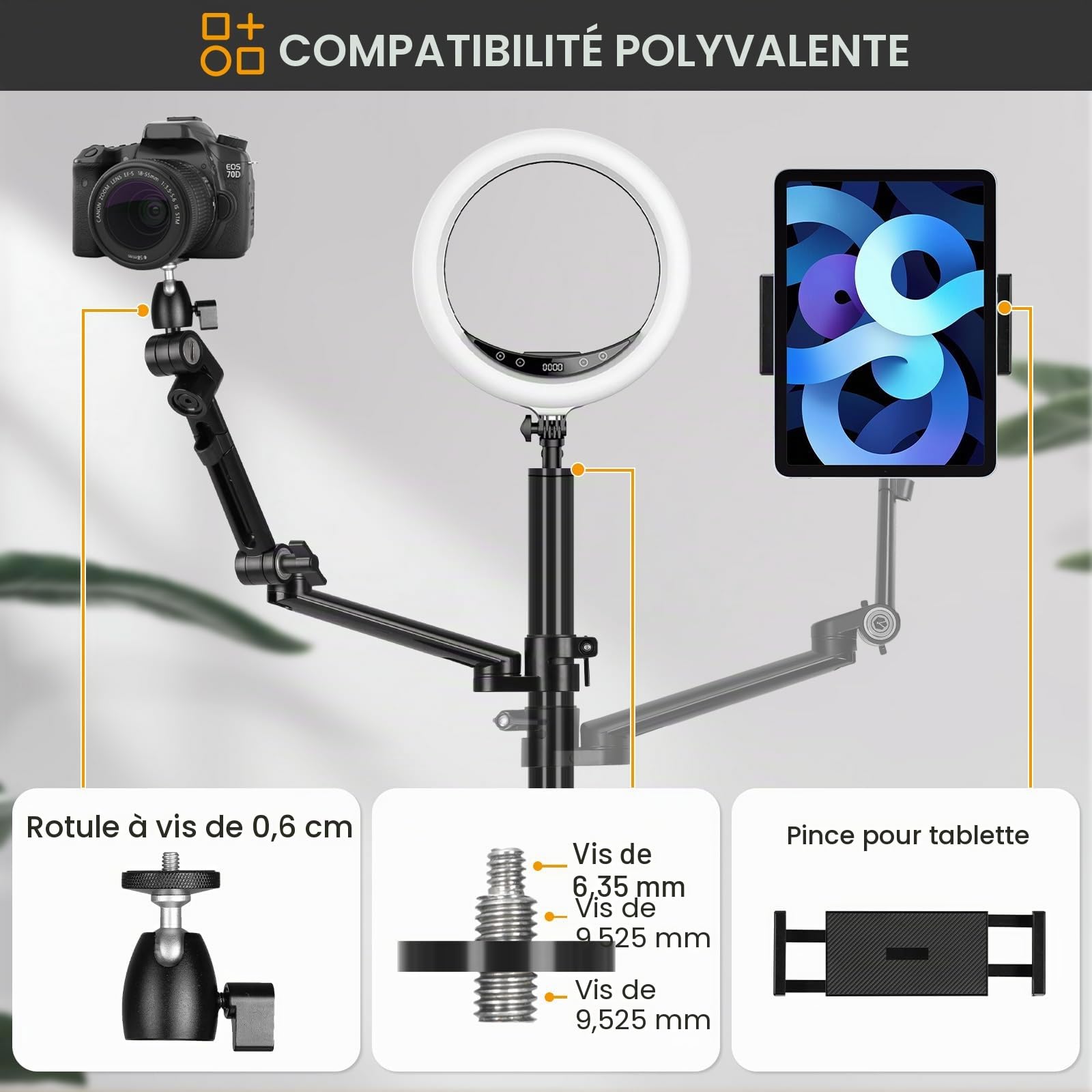 TARION Support de Table pour Appareil Photo avec Bras Articulé - Compatible DSLR, Anneau Lumineux, Microphone - pour Photographie, Vidéo - Titanrig(Lite Z)