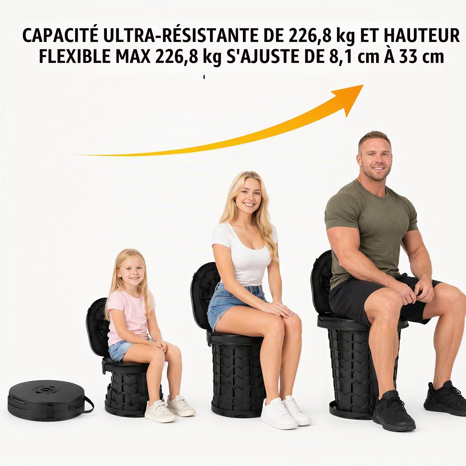 XXL Toilette Portable avec Sac Et 10 Sacs | WC Camping avec Couvercle, Max 227 Kg, Toilettes Sèches pour Camping, Randonnée, Pêche, Embouteillages