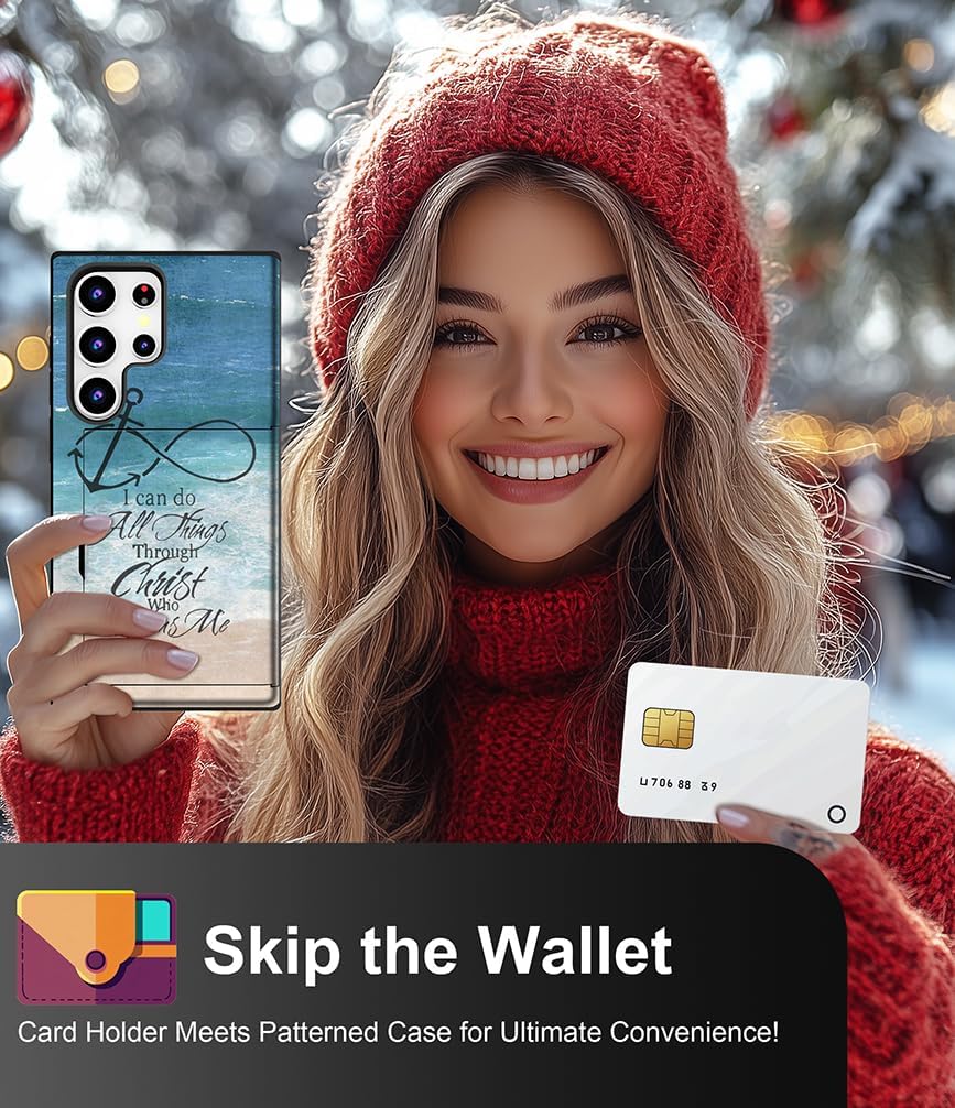 Compatible for Samsung Galaxy S25 Ultra Case with Card Holder Cute - Kawaii Design Military-Grade Drop Protection Rugged Wallet Cases for Women (Black Bible Christian Verses) - Image 6