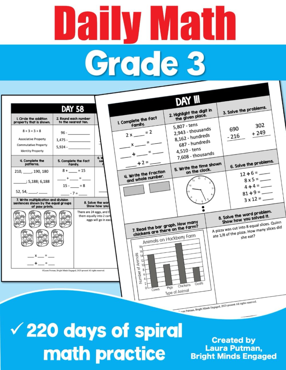 Daily Math Grade 3: 220 Days of Spiral Math Practice (3rd Grade Math Workbooks)