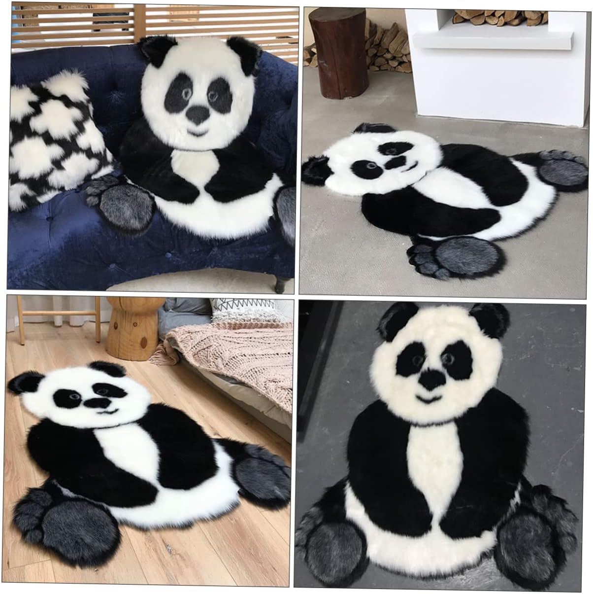 Panda Shaped Non-Slip Decorative Floor Mat for Bathroom and Living Room Thick Plush Household Carpet Machine Washable Water-Absorbent Area Rug