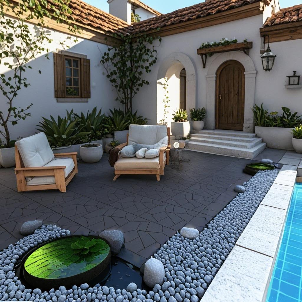 Paquete de 44 azulejos de polipropileno entrelazados, suelo impermeable estilo piedra de 12 x 12 pulgadas, azulejos de patio antideslizantes para todo tipo de clima para interior/exterior, piscina