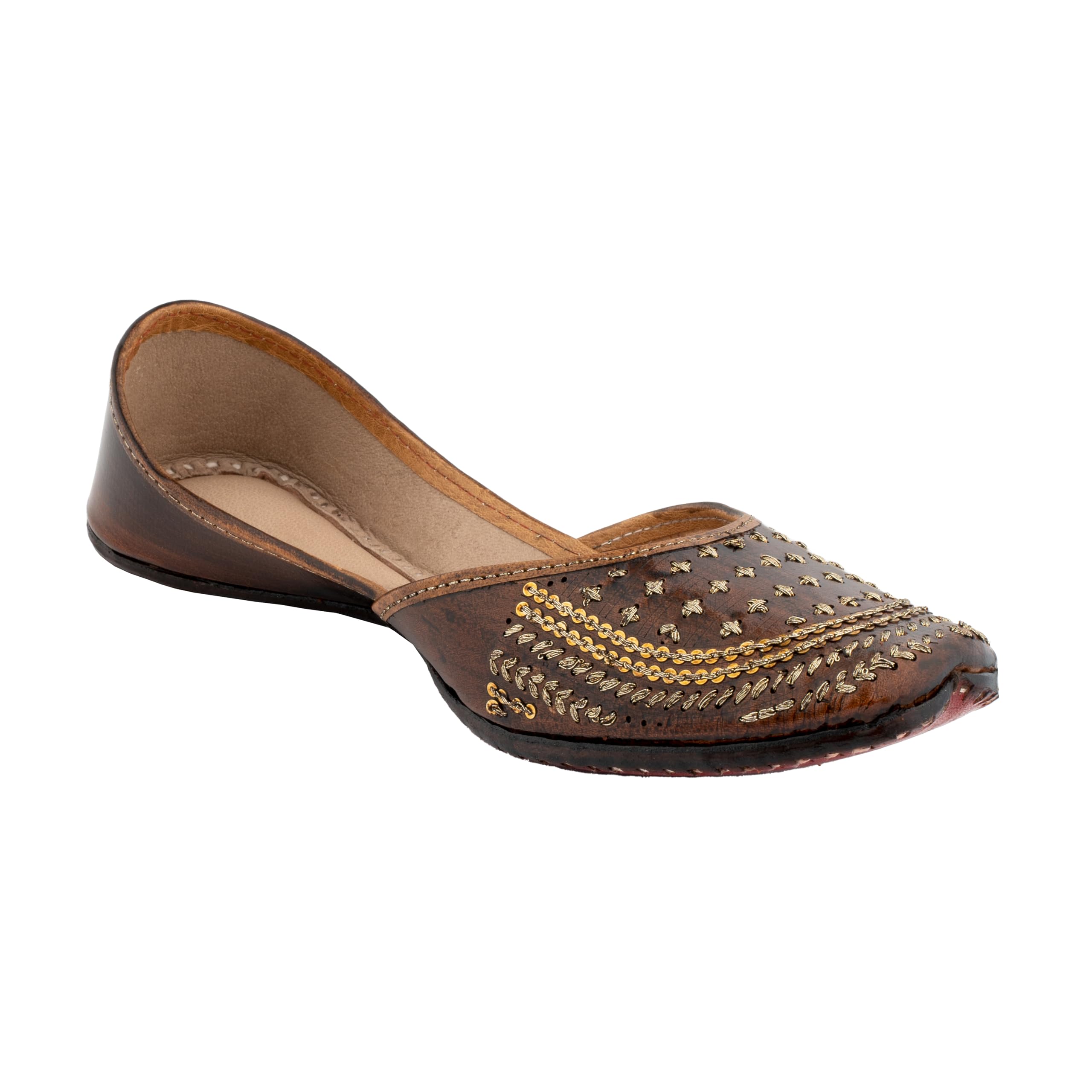 korakari Women's Traditional Ethnic Sienna Punjabi Jutti, Leather Flat Comfortable Mojaris for Girls (Size: UK4-9, Brown)-picture-17