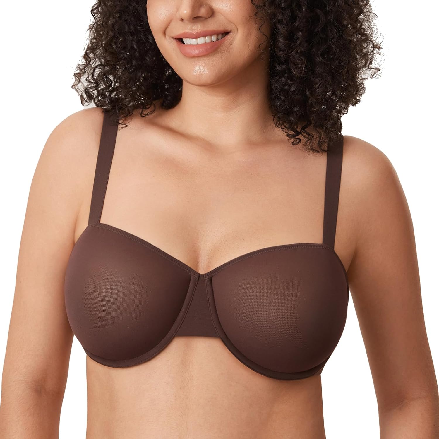DELIMIRA Women's Cosnufy Balconette Bra Sheer Mesh Plus Size See Through Underwire Unlined Bras - Image 2