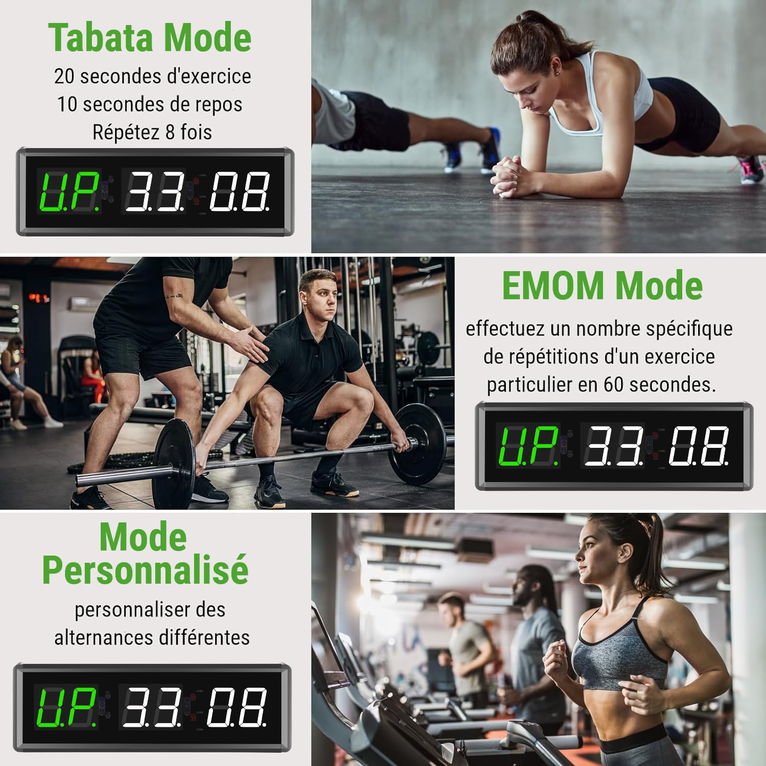 Timer Sport Minuteur Fitness Mural avec Télécommande Horloge pour Boxe Tabata EMOM MMA Gym (39.3x11.5cm)