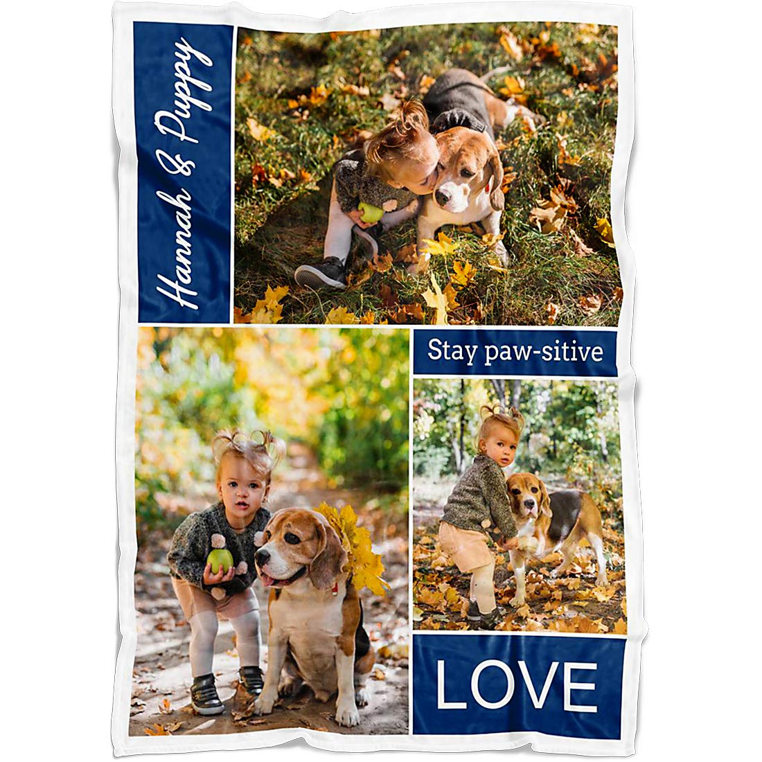 Personalized Throw Blanket 3 Images Collage Full Color. Custom from Your Photos & Family Name. Fleece Blanket Super Soft for Baby & Adult. Love Wedding (3P Navy, Fleece 50