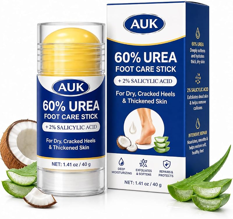 AUK 60% Urea Foot Care Stick with 2% Salicylic Acid, Moisturizing Foot Balm for Dry Cracked Heels, Rough Thickened Skin & Callused Feet, Targeted Stick for Feet Care, 1.41 oz
