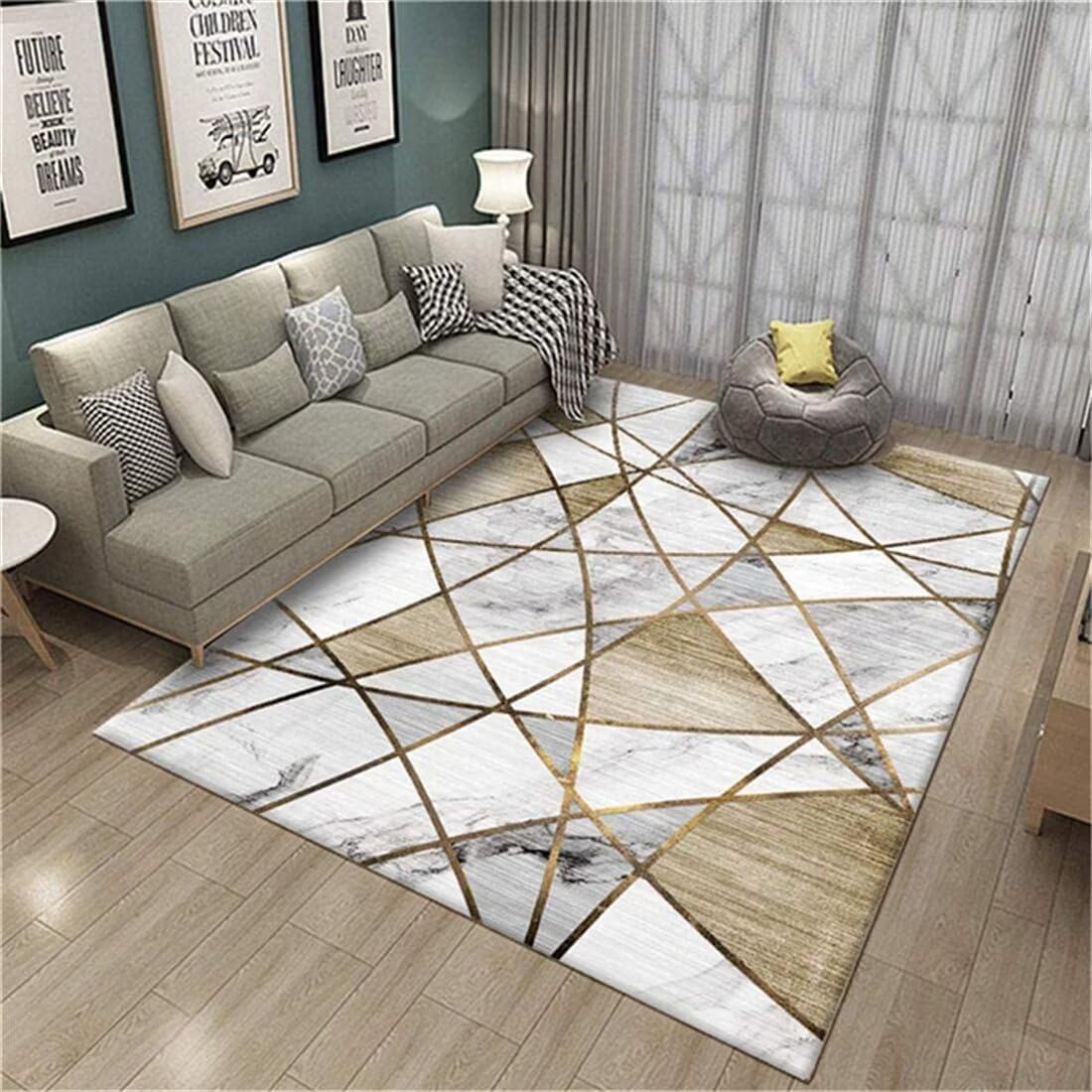 Tapis de chambre gris-jaune 50x70cm facile à entretenir contre la poussière