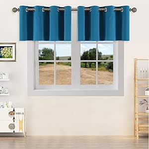 YGO Cortinas curtas blackout com ilhós azul-petróleo para janela pequena (73 x 45 cm, 2 painéis)