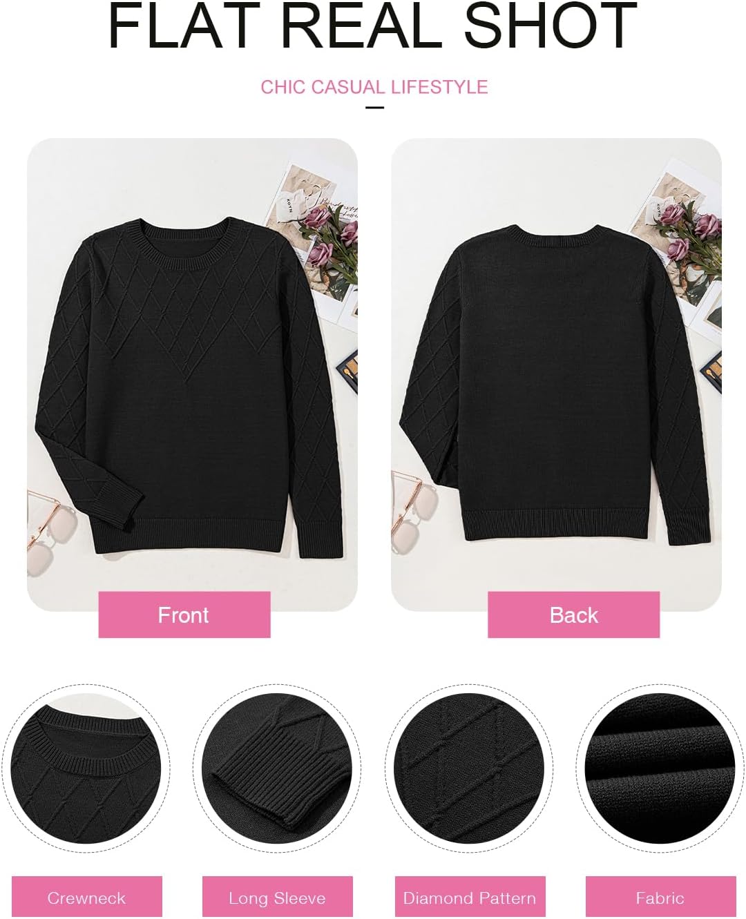 EVALESS Womens Sweaters Trendy Casual Crewneck Long Sleeve Cable Knit Lightweight Oversized Fall Sweaters Pullover Tops - Image 5