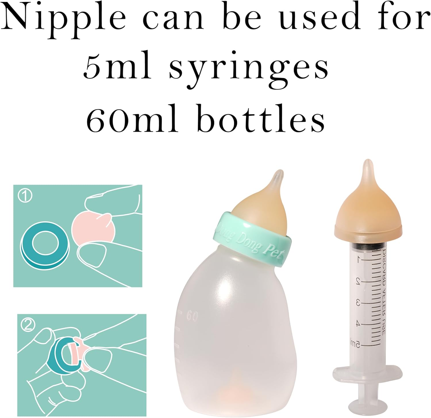 Doggiema Silicone Feeding Nipple and Syringes for Newborn Kittens, Puppies, Rabbits, Small Animals, Bubble Milk Bowl (3 Size Nipple+3 Syringes)
