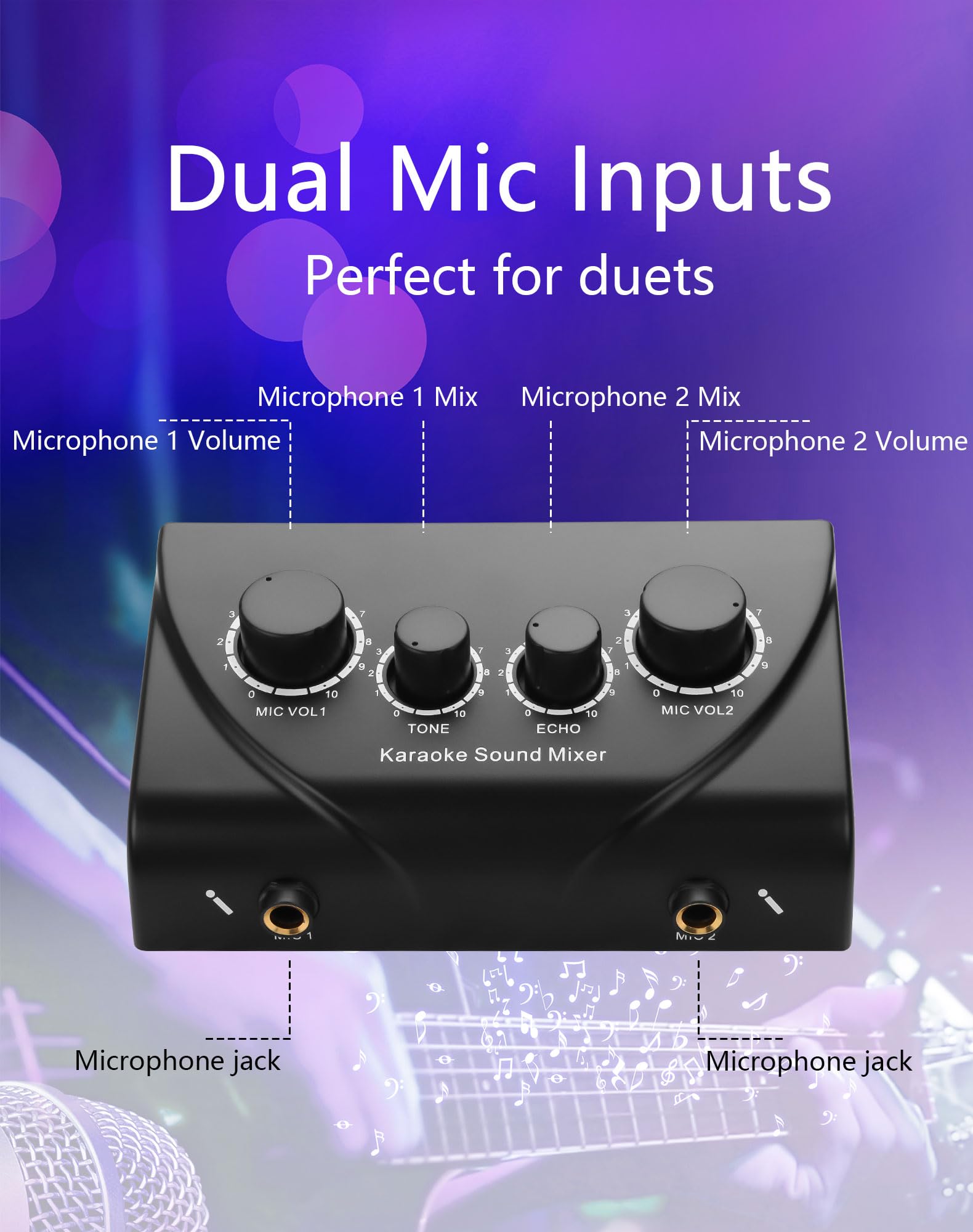 CERRXIAN Mixer audio per karaoke, doppio ingresso microfono con controllo dell'eco, compatibile con TV, computer, smartphone e tablet, per karaoke a casa