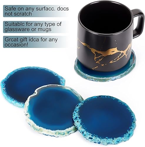 Miniatura 4 de BENECREAT 4 posavasos pequeños de ágata azul, 2.4-3 pulgadas, redondos, teñidos, de ágata, para bebidas, posavasos de piedra para decoración de mesa