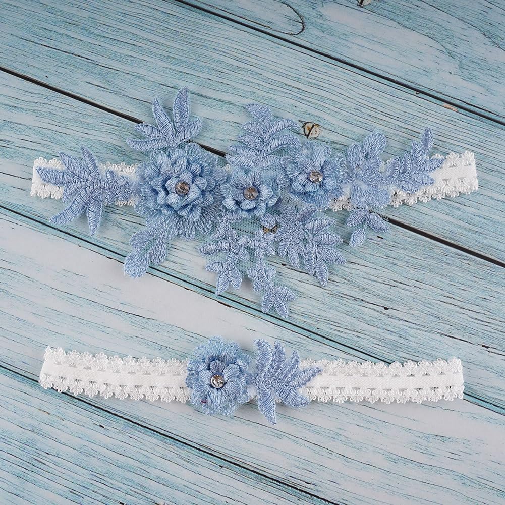 Giarrettiera Sposa Blu E Bianco - Pizzo E Fiocco - Taglia Unica 33-66cm - Regalo Matrimonio - Foto 8