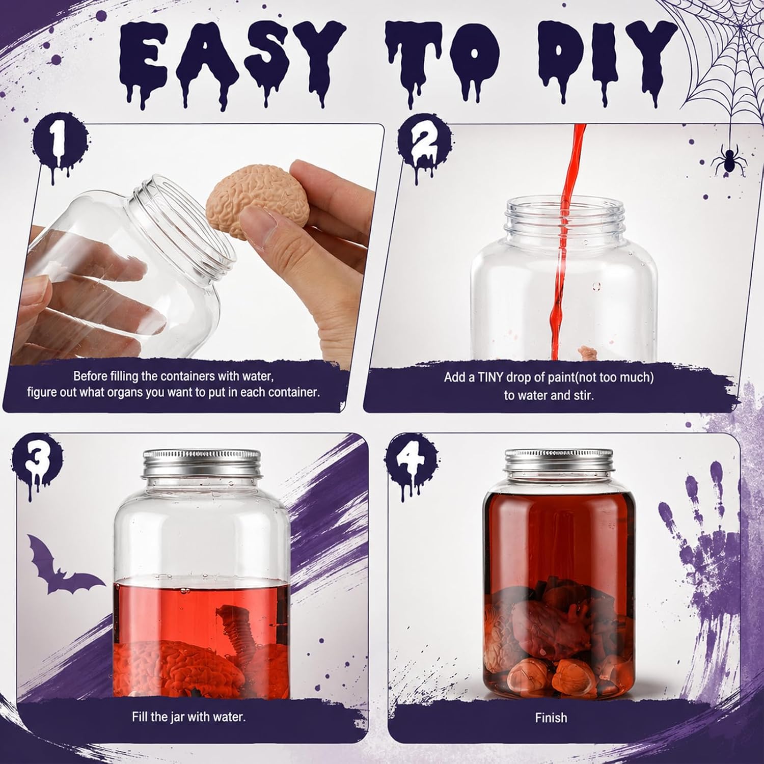 6 Pack Halloween Horror Jars DIY Halloween Specimen Jars Prop image 3