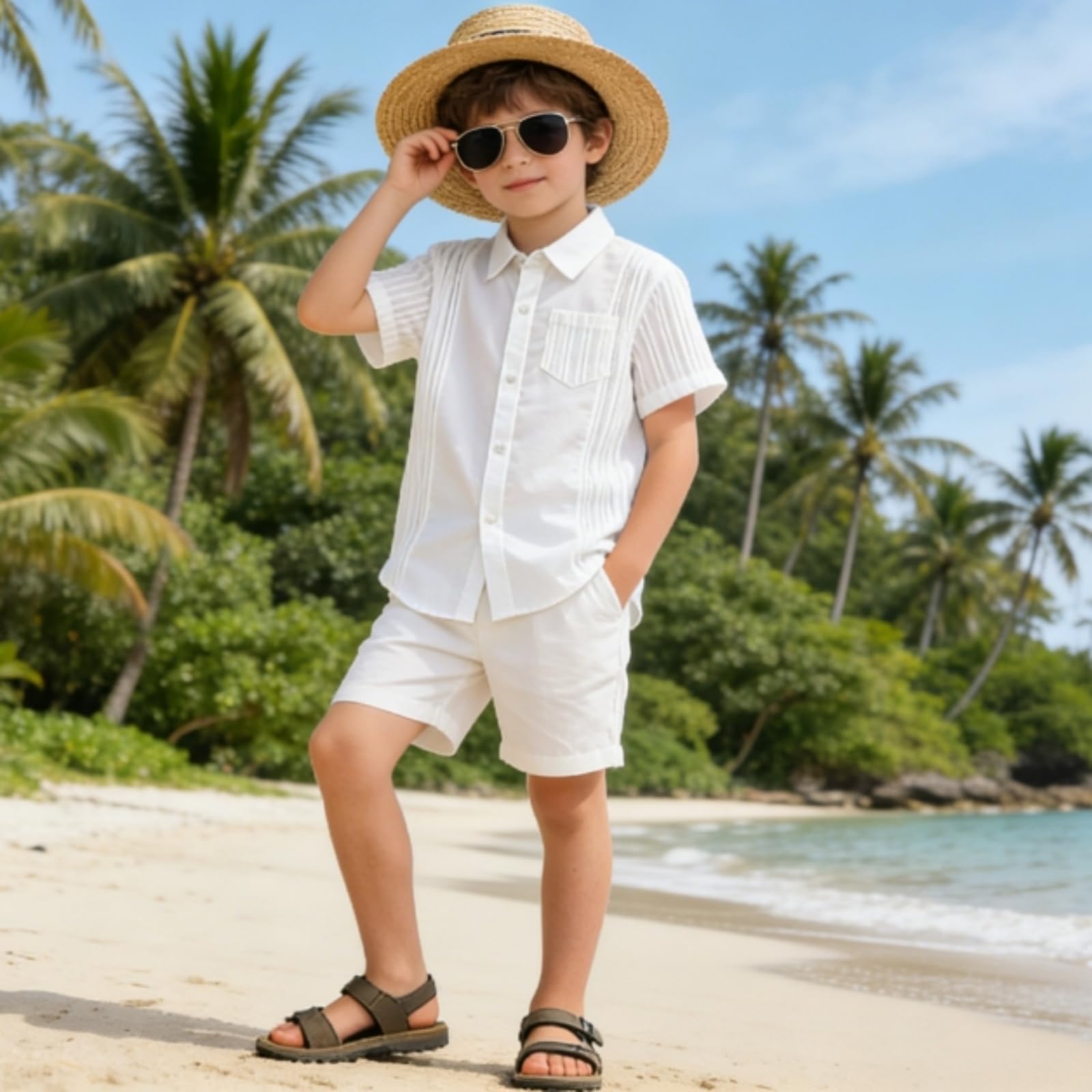LOLANTA Jungen Kurzarm Hemd aus Baumwolle-Leinen Sommer Casual Button Down Freizeithemd