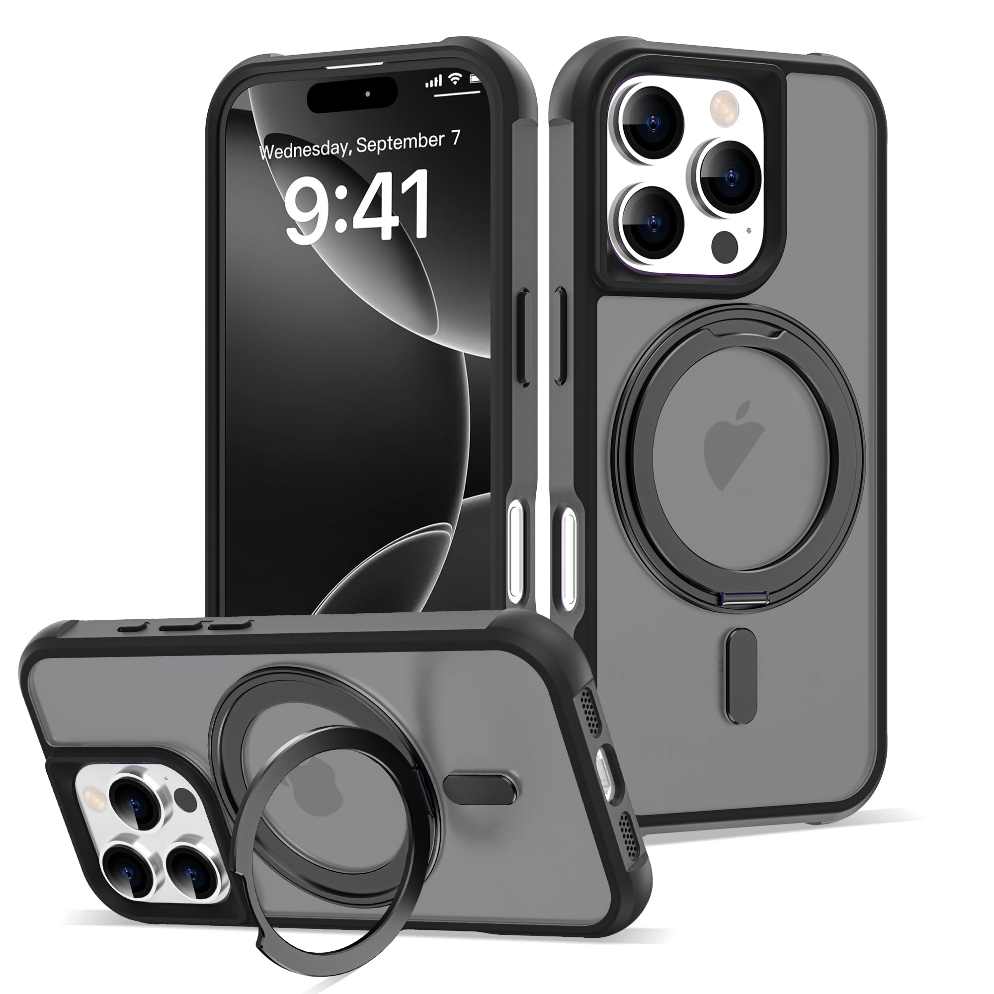 Compatible with iPhone 16 Pro Case with Stand 6.3",Black
