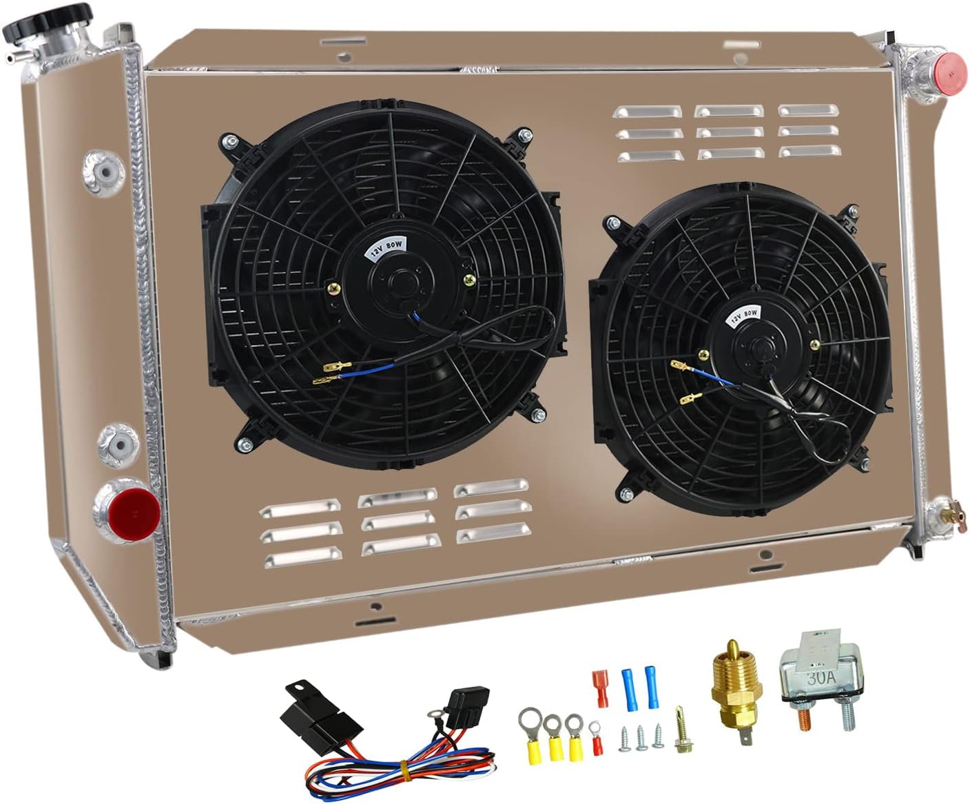 Performance Aluminum Radiator for 1972-1979 Ford Gran Torino LTD II Ranchero Thunderbird Torino & Mercury Montego Cougar & Lincoln Mark IV V (3 row radiator + shroud/fan)