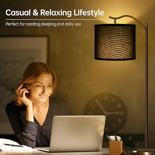 Miniatura 3 de Lámpara de pie para sala de estar, lámpara de pie LED arqueada, lámpara de pie moderna alta con pantalla de lino, 3 niveles de brillo, enchufe E26,