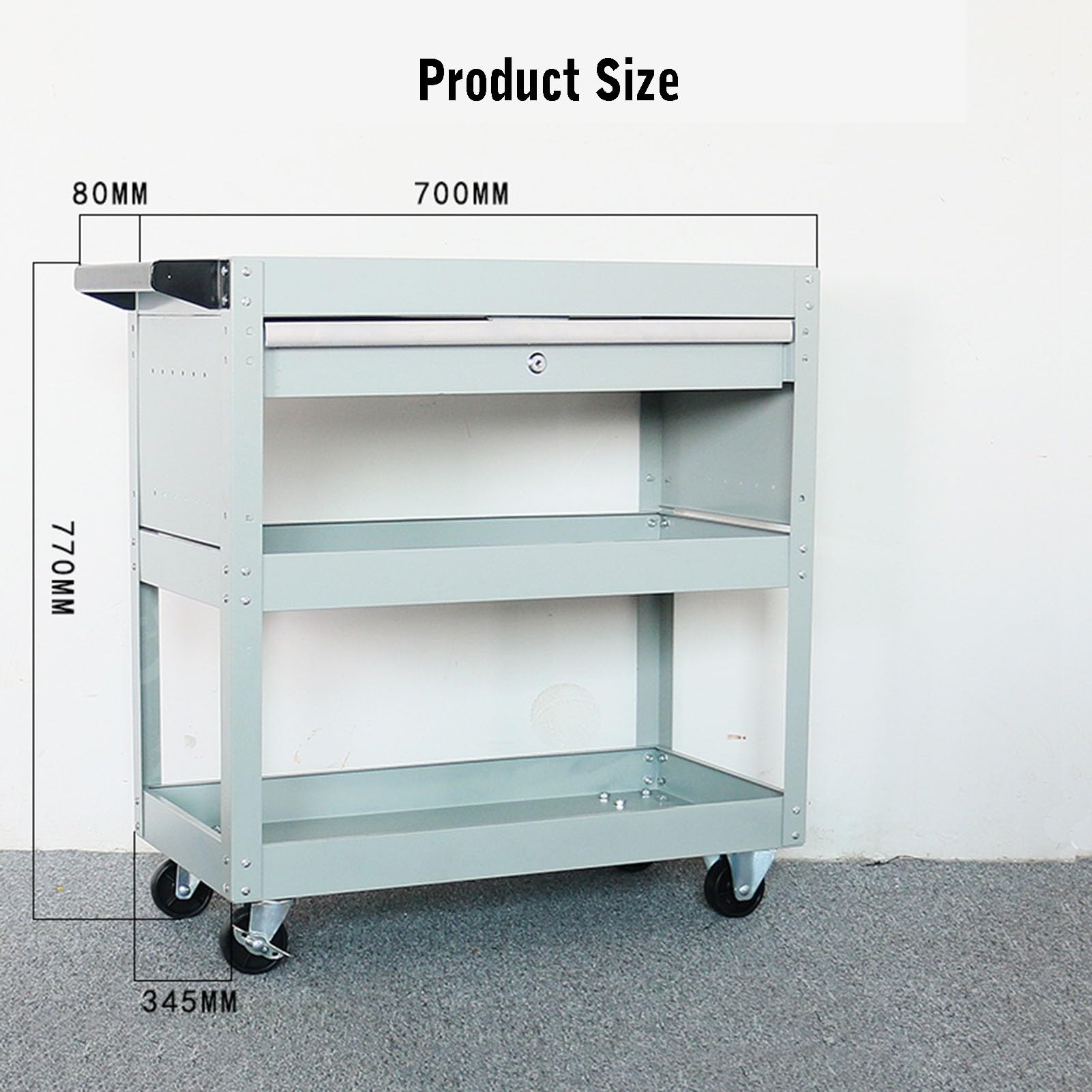 Carrello portautensili con Ruote, Organizer per 3 Utensili, Robusto con cassetto, capacità 660 libbre, Carrello portautensili con Ruote per Garage, casa, Hotel, Officina,Gray