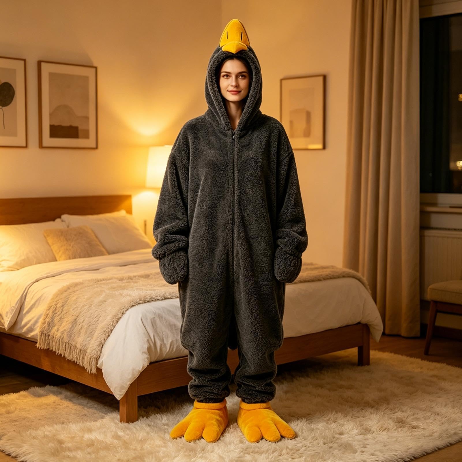 Coperta Con Cappuccio Adulti Set Costume Da Oca Caldo E Divertente In Pile | Coperta Indossabile Con Maniche Per Bambini E Adulti Inverno Freddo Per A Casa, Camera Da , Dormitorio, Feste