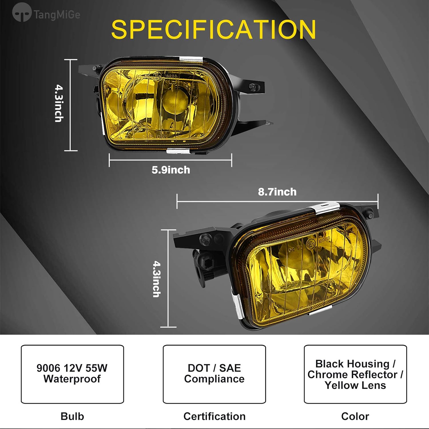 TangMiGe Fog Lights for Mercedes Benz C200 C230 C240 C320 C350 CL55/CL65/SL55/SL65 AMG CL500 CL600 CLK320 CLK500 SLK350 Base SL500 SL550 SL600 Convertible 2001-2009, A Pair, Yellow Lens