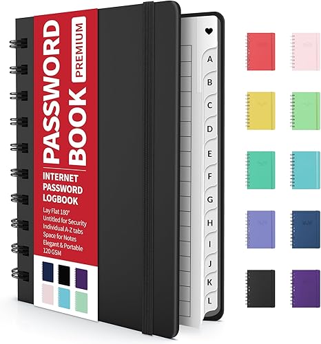 Forvencer - Libro de contraseñas con pestañas alfabéticas individuales, pequeño, 10.2 x 14 cm, espiral, organizador de direcciones de Internet y