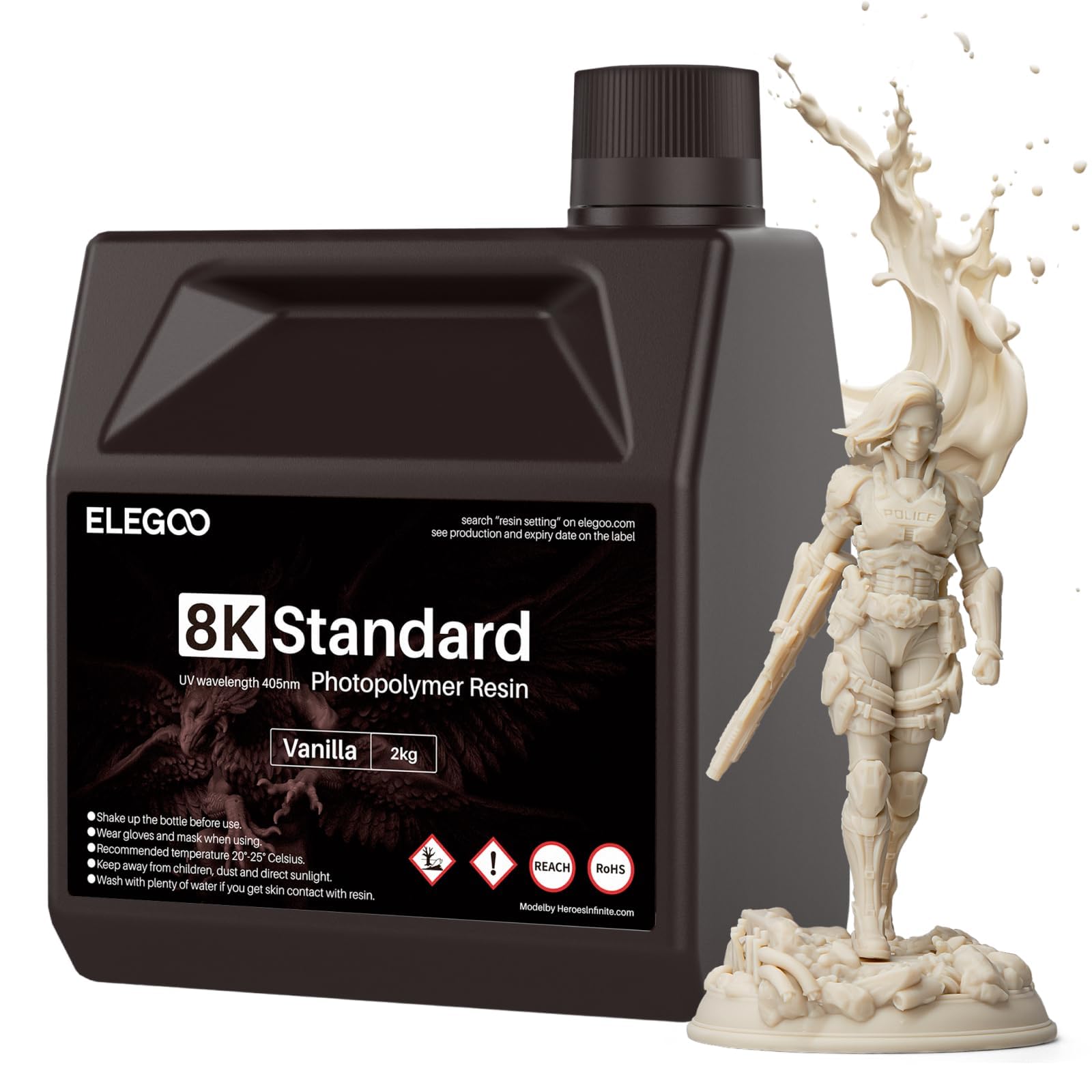 ELEGOO 8K Water Washable Resin, High Precision 3D Printer Resin, 405nm Fast UV-Curing Photopolymer Resin, Compatible with Saturn Mars Jupiter MSLA DLP