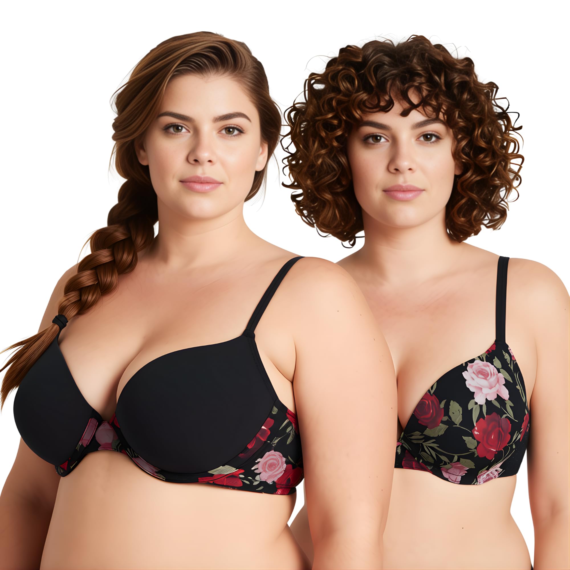 Curve Muse Reggiseno Leggero, +1 Tazza, Ferretto, Reggiseno per T-Shirt | Push-up, Stampato, Imbottito, Balconcino, Traspirante, Spalline regolabili