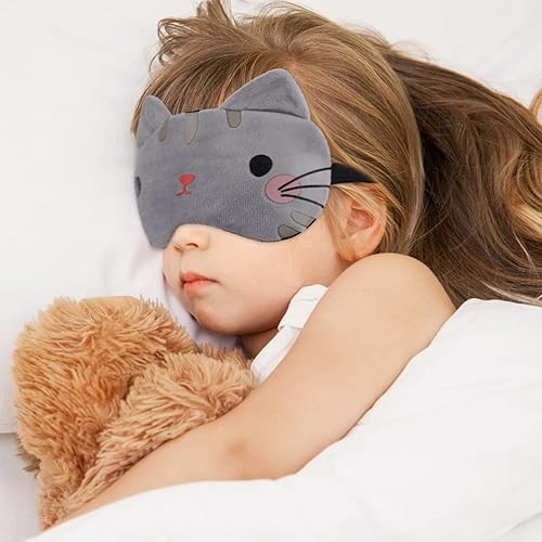 Miniatura 4 de 3 piezas de antifaz para dormir para niños, máscara suave para dormir con correa ajustable de dibujos animados gato máscara para dormir adultos