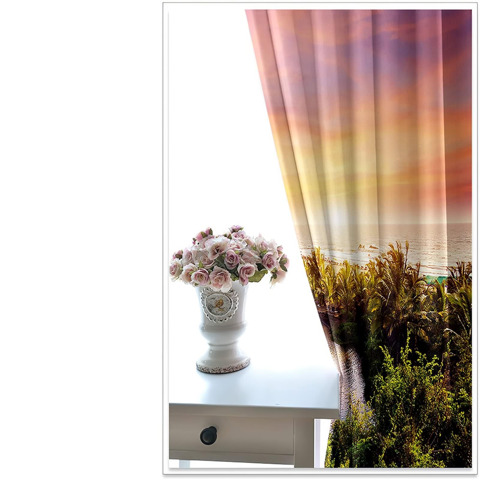 Gualiy Vorhänge Ösen 2er Set, Vorhänge 86x160 Berg Bäume Meer Landschaft Gardinen Vorhang Blickdicht