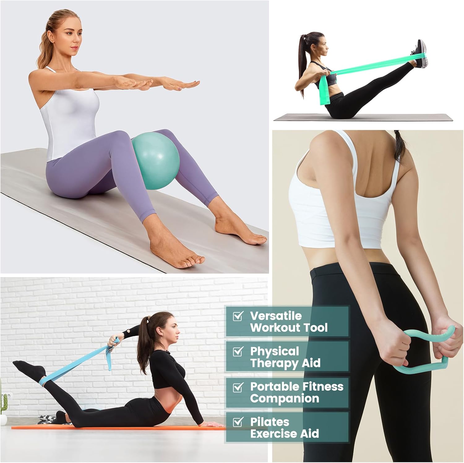 Pilates Kit for Women 13PCS, Pilates Ring and Ball Set with Magic Circle, Resistance Bands Set, Figure 8 Band, Yoga Ring & Grip Socks, Home Workout Equipment Essentials Starter Kit for Beginners
