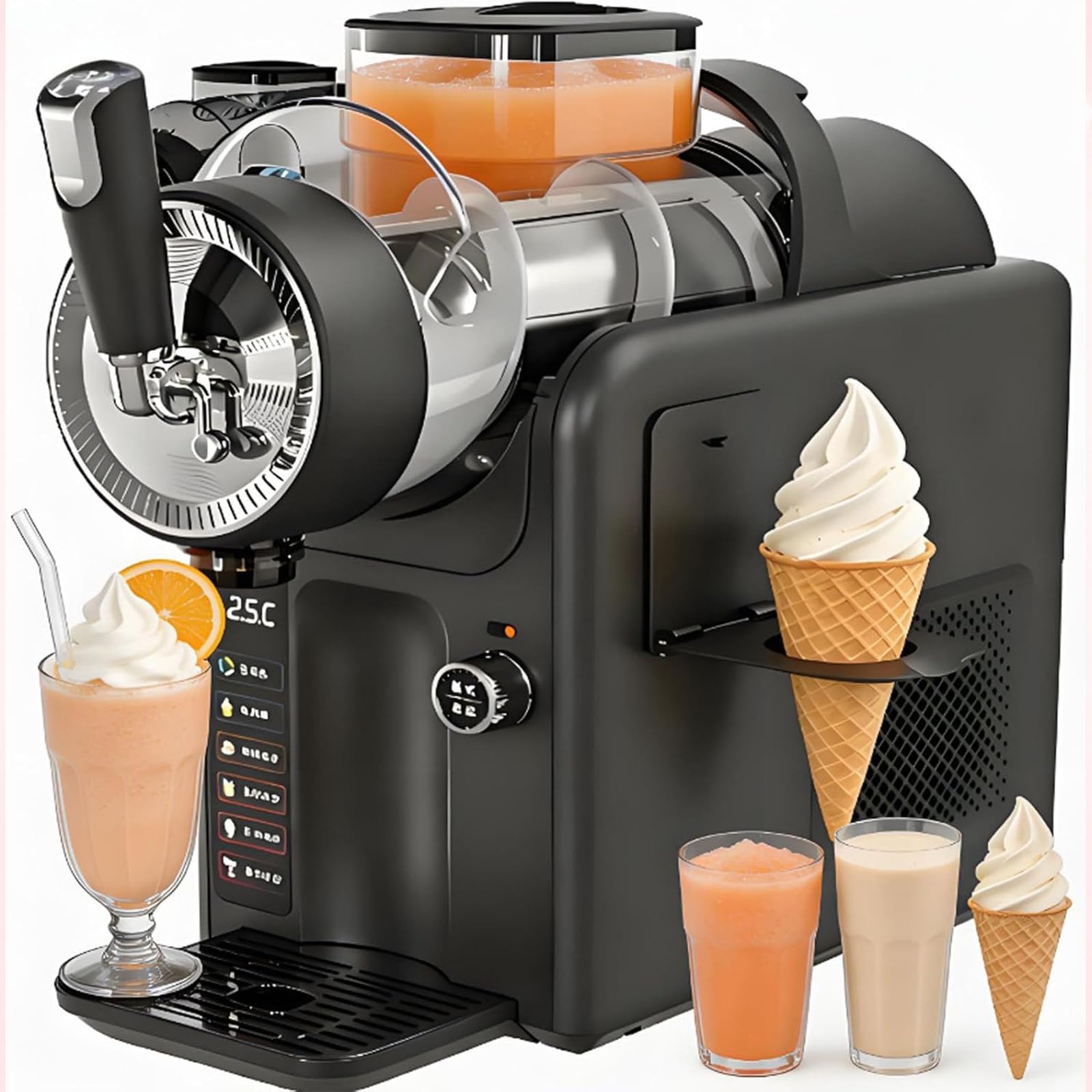 JIYINGHUI Ice Cream Machine, Slushie Machine for Home - Slushy Machine Maker No Ice Needed Self Cleaning, 5 Preset for Soft Serve Ice Cream, Slushie, Margarita, Frappés, Milkshake Black-WithHolder