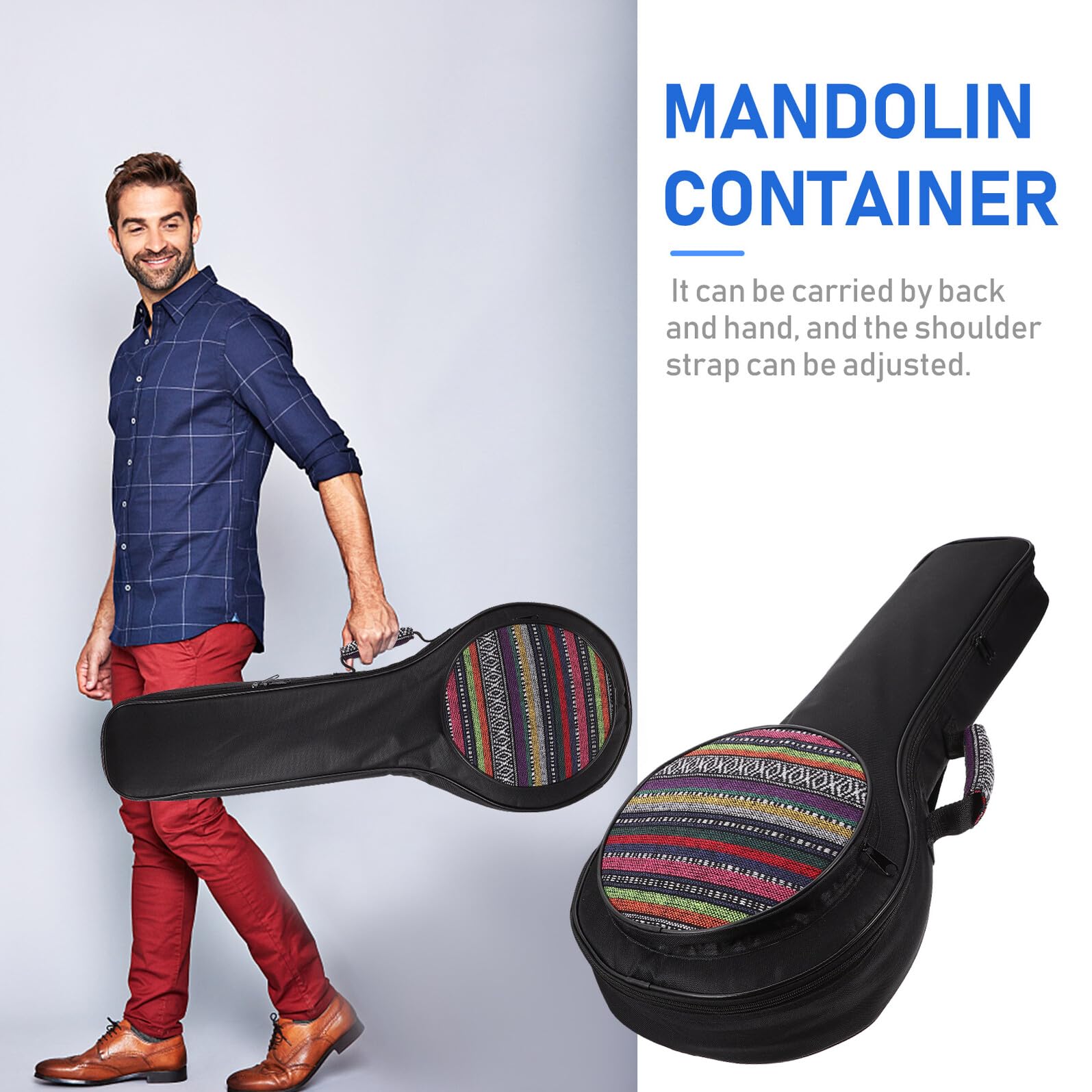 Veemoon Étui de Transport Portable pour Mandoline Doublure Douce Rembourrée Paquet à Dos Ethnique à Double Bretelle Confortable Pochette de Rangement Pratique pour Accessoires Usage