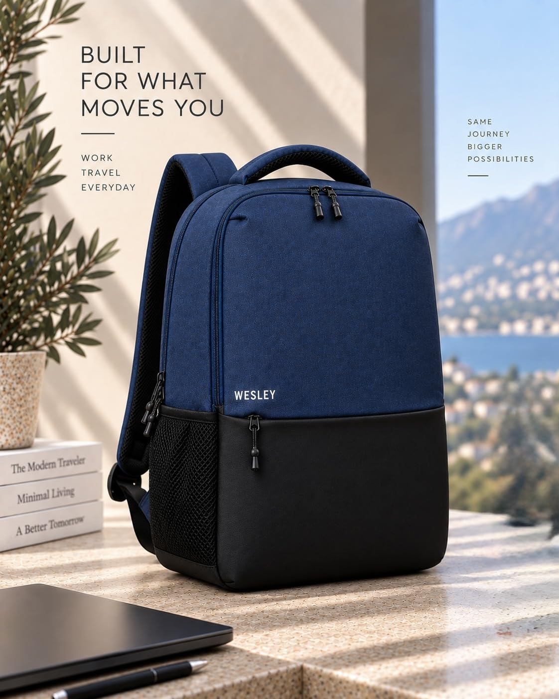 Wesley Milestone 2.0 Casual Waterproof Laptop Backpack/Office Bag/School Bag/College Bag/Travel Backpack (Dimensions:13x18 inches) (Compatible with 39.62cm(15.6inch laptop) 30 L (Blue & black) — Amazon image 2