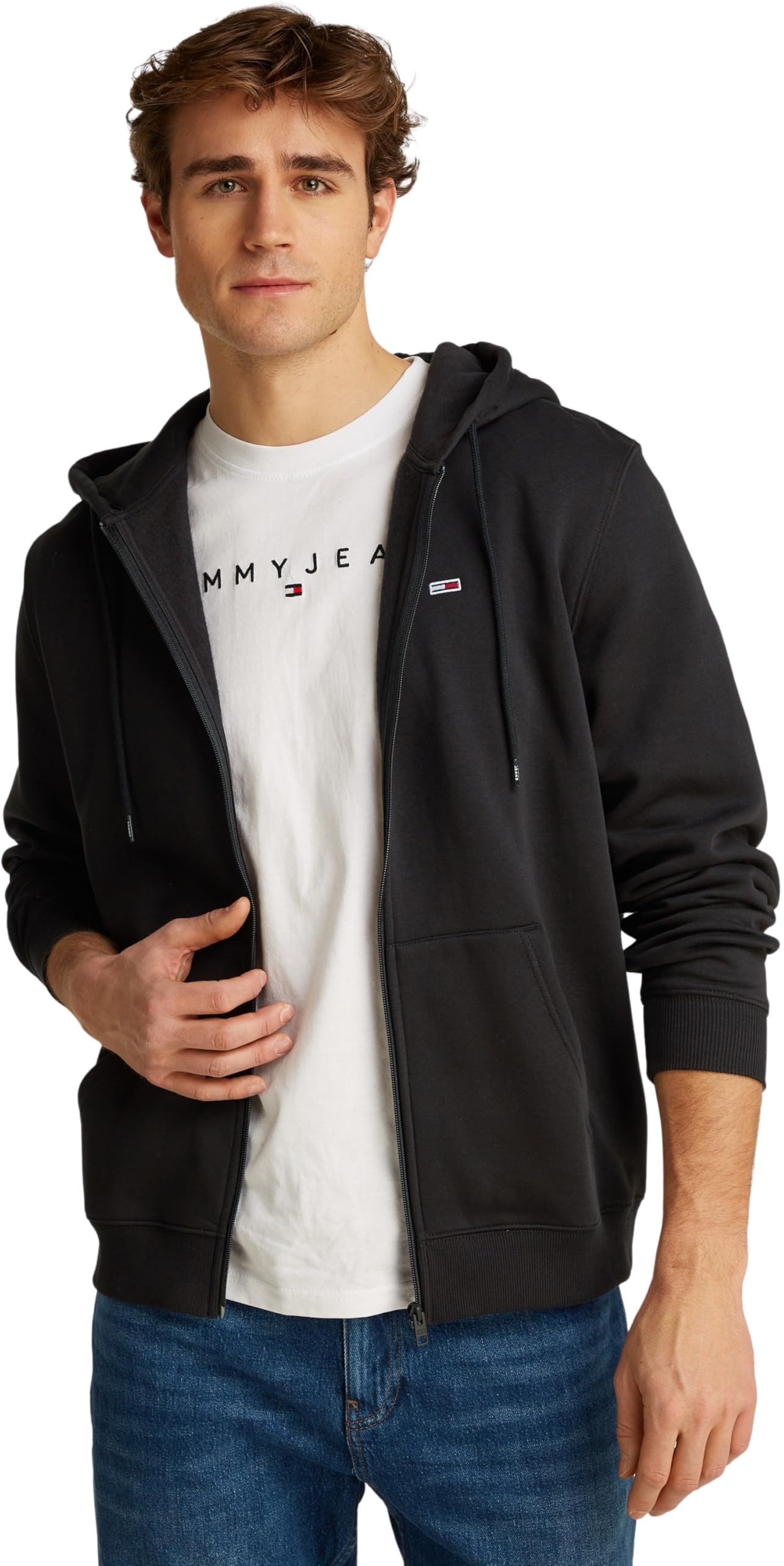 Tommy Jeans Men's Black (Black) Tjm Reg Flag Zip Fleece Thru Dm0dm20743 Zip Through Hoodie, Extra Large