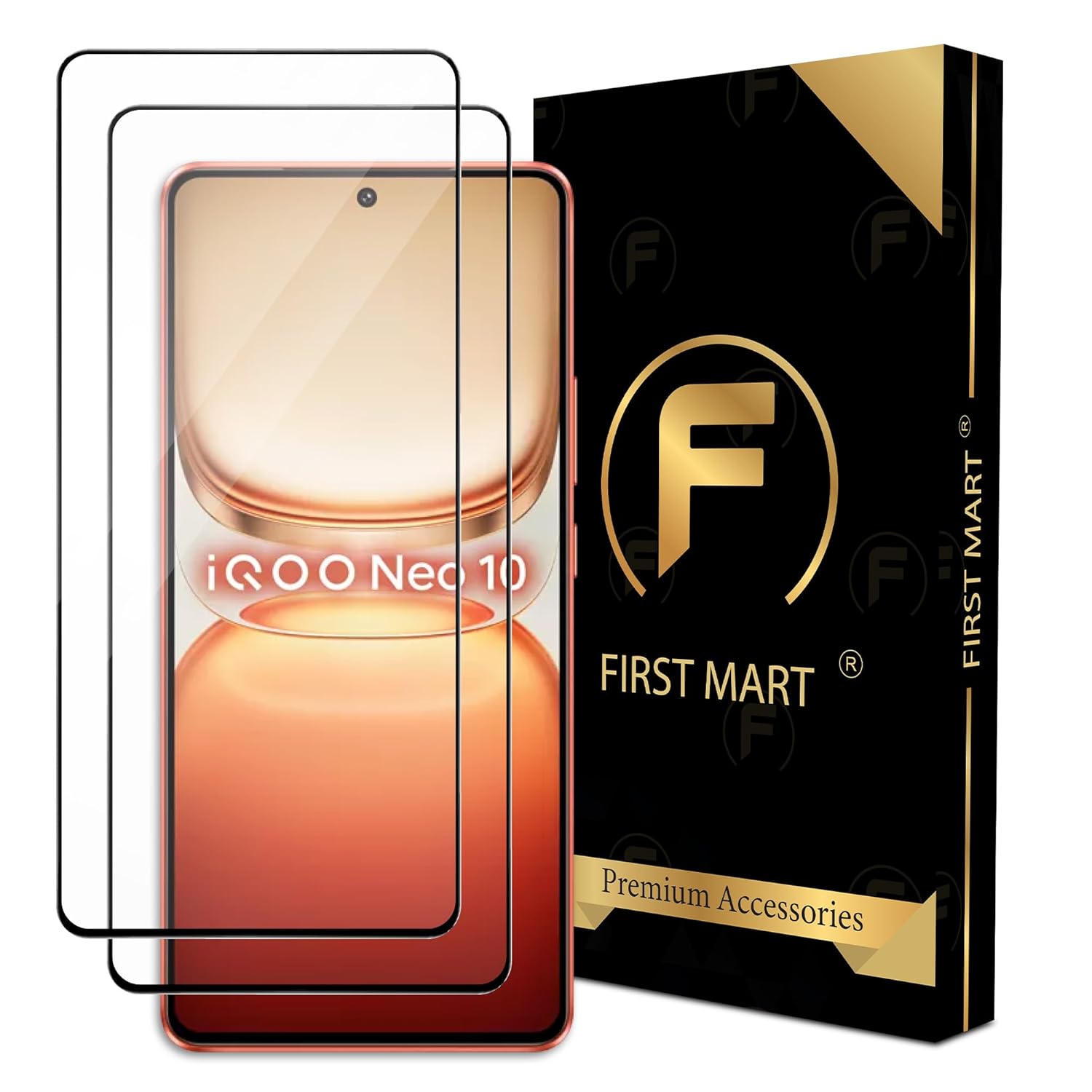 FIRST MART Military Grade Gorilla Tempered Glass For IQOO Neo 10 and IQOO Neo 10R 5G (6.78 Inch) With Easy Installation Kit for Smartphone| Edge-To-Edge Protector Coverage | Black, Pack of 2 FIRST MART Military Grade Gorilla Tempered Glass For IQOO Neo 10 and IQOO Neo 10R 5G (6.78 Inch) With Easy Installation Kit for Smartphone| Edge-To-Edge Protector Coverage | Black, Pack of 2