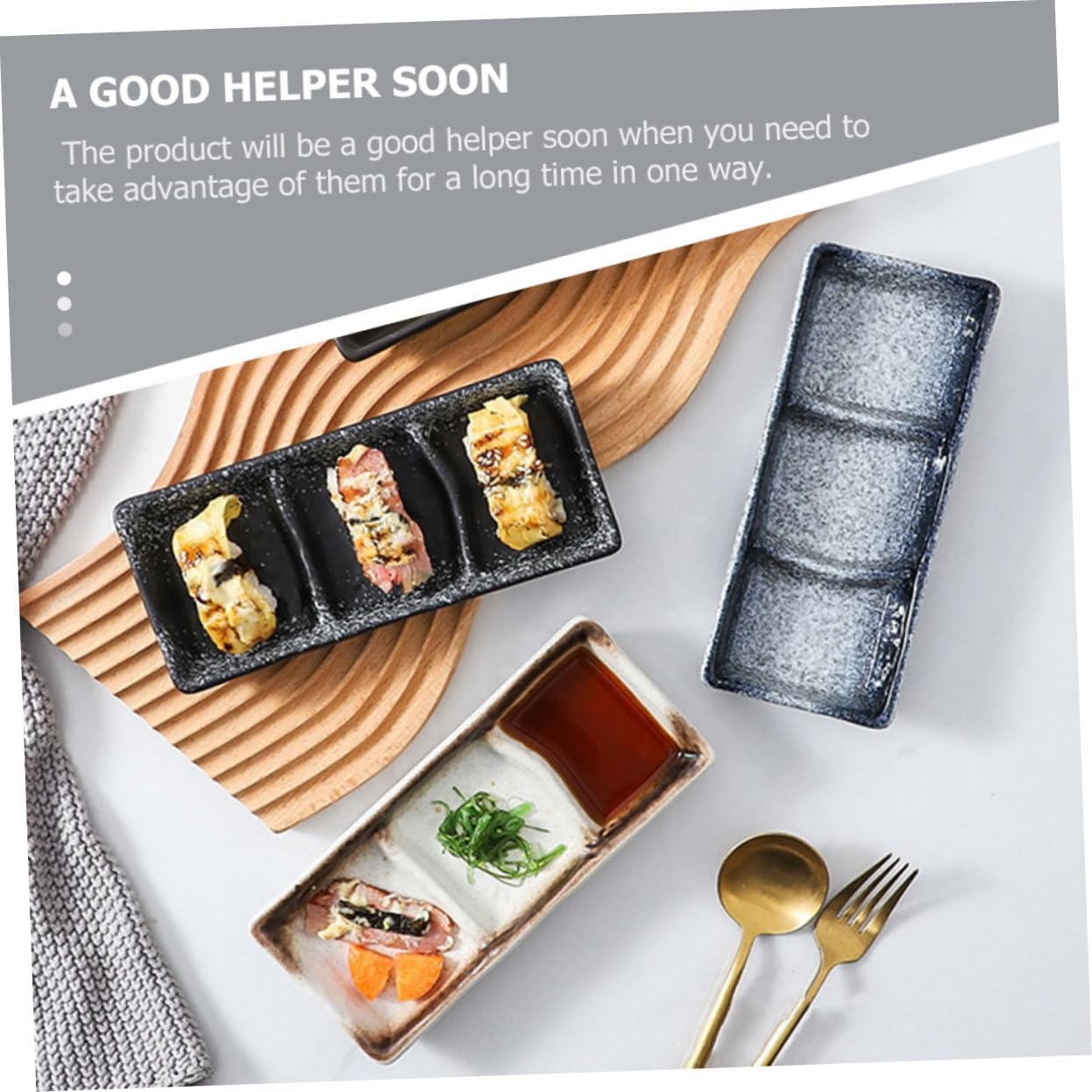 2Pcs Rectangular Ceramic Sauce Dish Set 3 Compartments for Sushi Seasoning and Dipping for Home Use and Appetizers