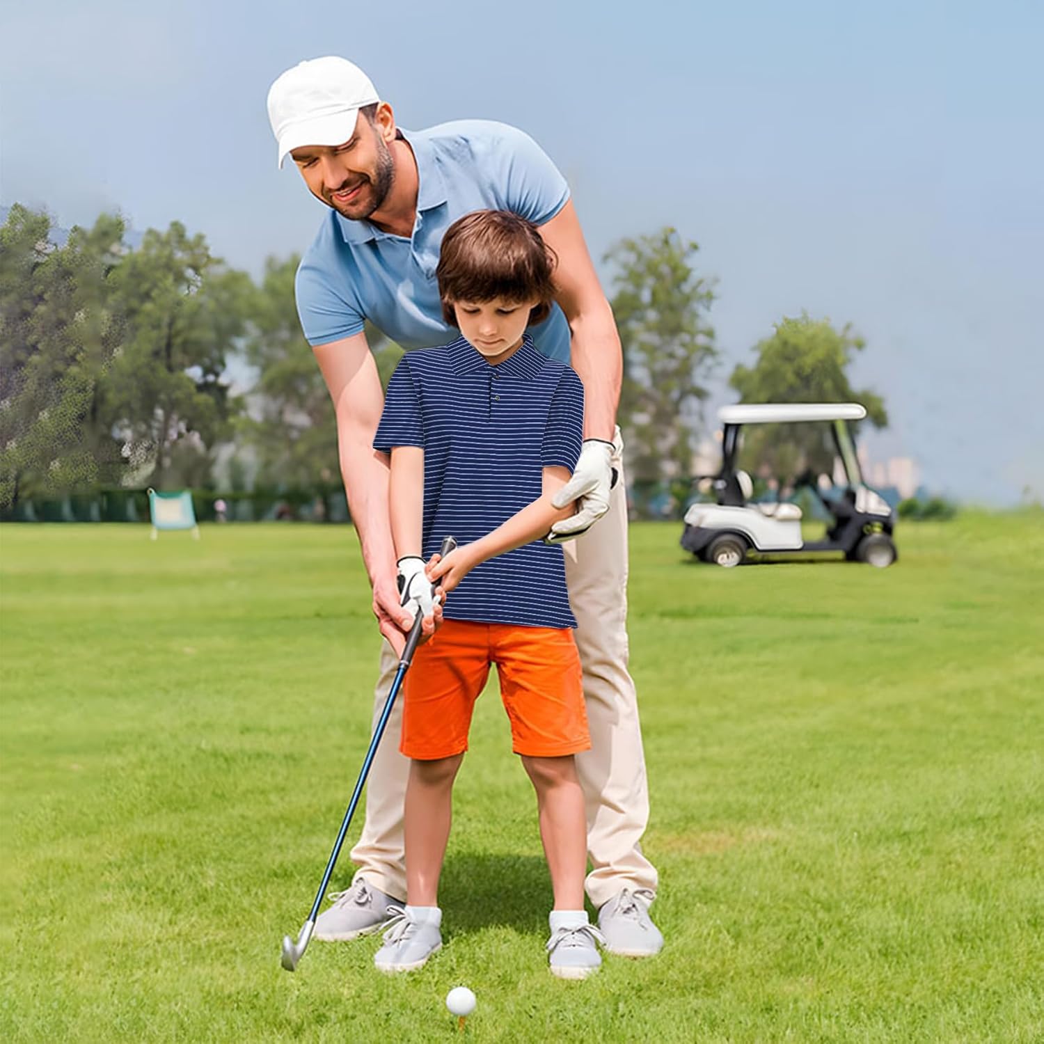 M MAELREG Boys' Polo Shirt Striped Short Sleeve Moisture Wicking Performance Stretch Active Casual Collared Kids Golf Shirt - Image 3