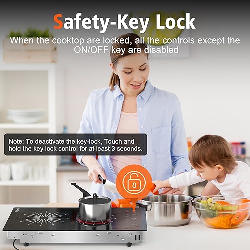 Miniatura 6 de Estufa eléctrica de 2 quemadores Estufa eléctrica de 12 pulgadas integrada y encimera de 2000 W, 120 V, portátil, dos quemadores, radiante, sensor