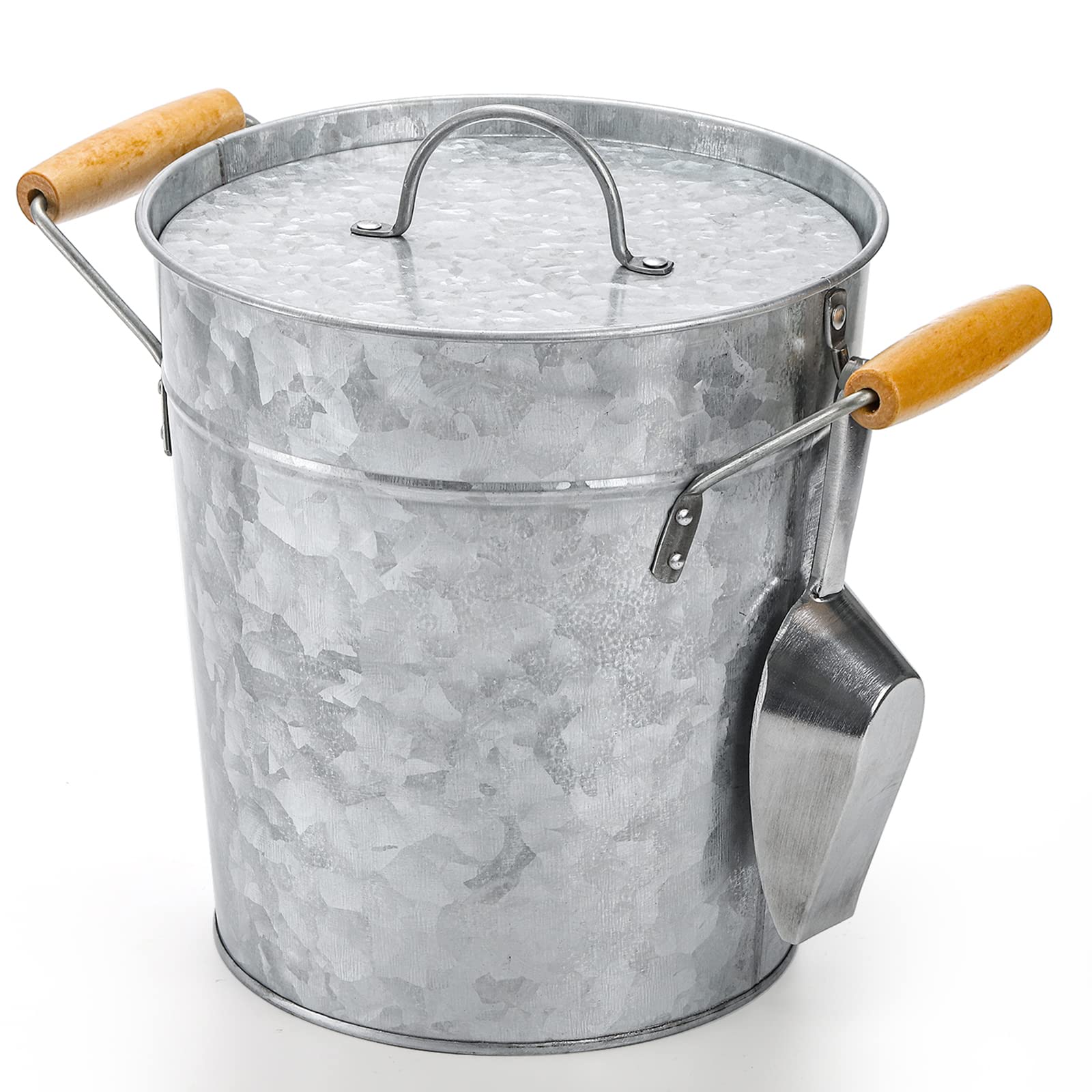 Frcctre 3L Vintage-Eiskübel mit Deckel, verzinktes Metall, Getränke-Eimer mit Schaufel und Tragegriffen, silberfarbenes Kühlgetränkeset für Bar, Party, Grill