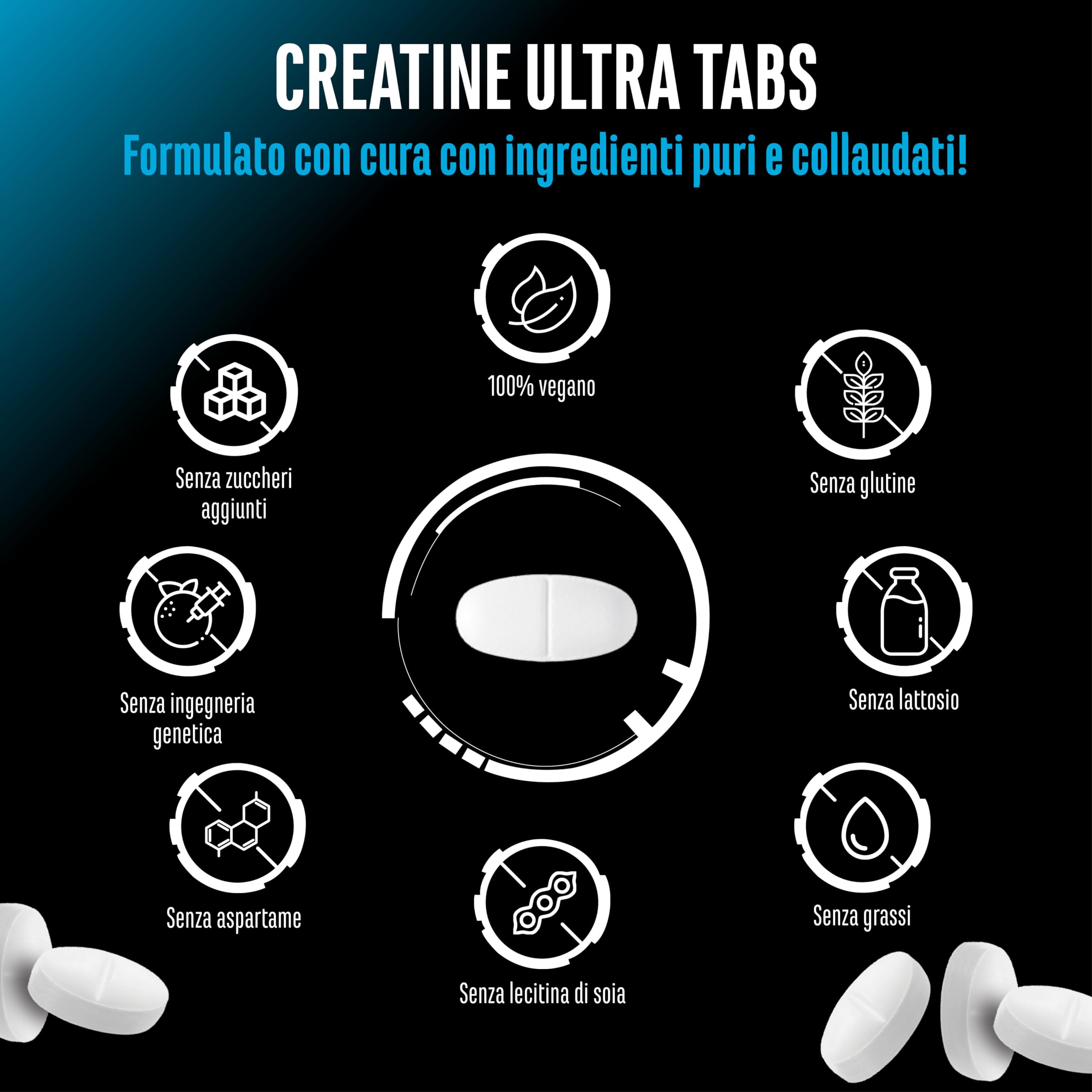 Creatina Ultra Tabs - 300 compresse con 1150 mg di creatina monoidrato pura ciascuna - 100 applicazioni - Premium: Ultrafine + fattore di maglia 200 - Altamente dosata - Vegan