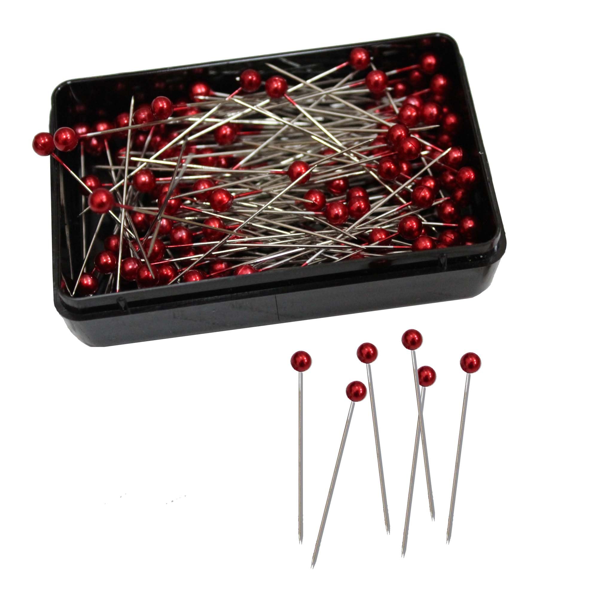Whitecroft Essentials Red 144 Silver Pearl Headed Craft Pins 40 X 0.58Mm In Handy Plastic Box (Red)