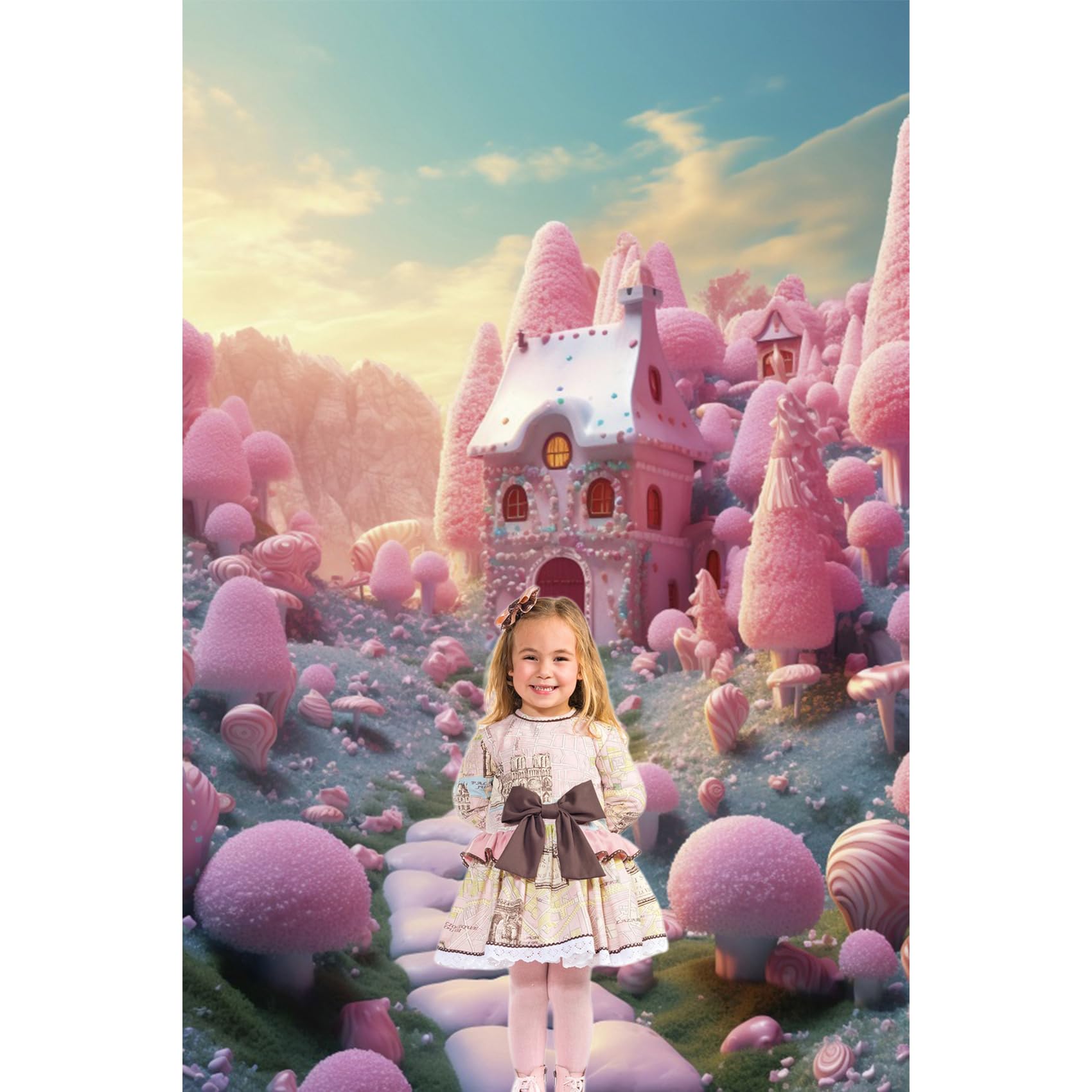 Laeacco 12x10ft Fantasy Garden Backdrop - Fairy Tale Castle With Pink Flowers Photo Background