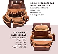 Vista 4 de Occidental Leather Pro Framer Tool Belt Set with Double Outer Bag - Medium - 22 Pockets & Tool Holders - Premium Top-Grain Leather - Made in USA